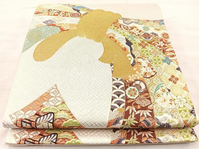平和屋着物◎六通柄袋帯 唐織 束ね熨斗吉祥文 金銀糸 正絹 逸品 BAAQ6364if