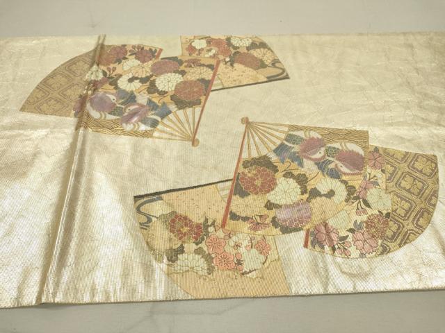 平和屋着物●太鼓柄袋帯 螺鈿箔 扇面鴛鴦花文 金彩 引箔 正絹 逸品 DAAP4785fe