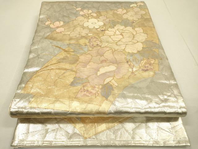 平和屋着物●太鼓柄袋帯 螺鈿箔 地紙花文 金彩 正絹 逸品 DAAP4784fe