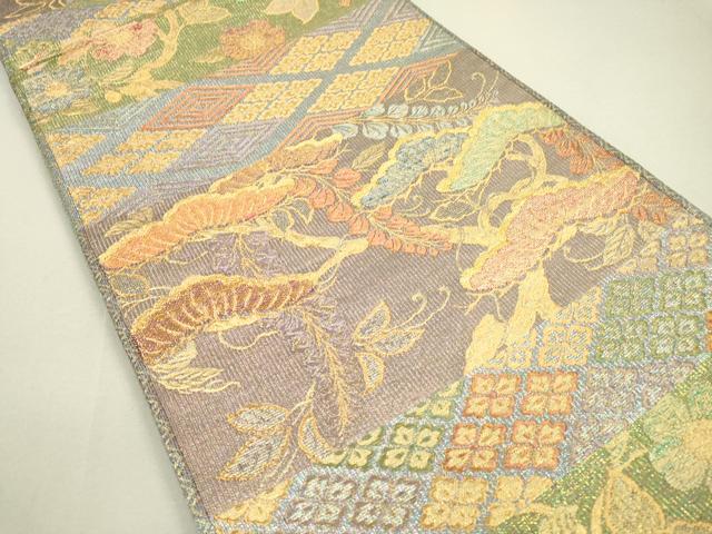 平和屋着物●六通柄袋帯 横段花松文 金銀糸 正絹 逸品 DAAP4836fe
