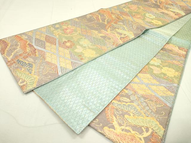 平和屋着物●六通柄袋帯 横段花松文 金銀糸 正絹 逸品 DAAP4836fe