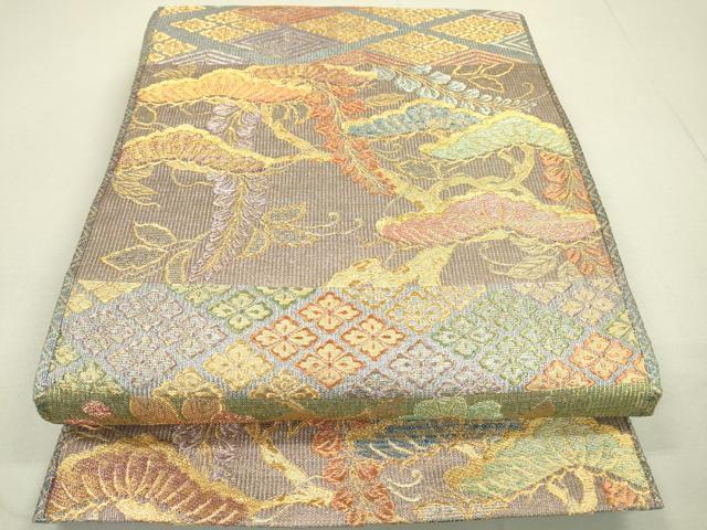平和屋着物●六通柄袋帯 横段花松文 金銀糸 正絹 逸品 DAAP4836fe