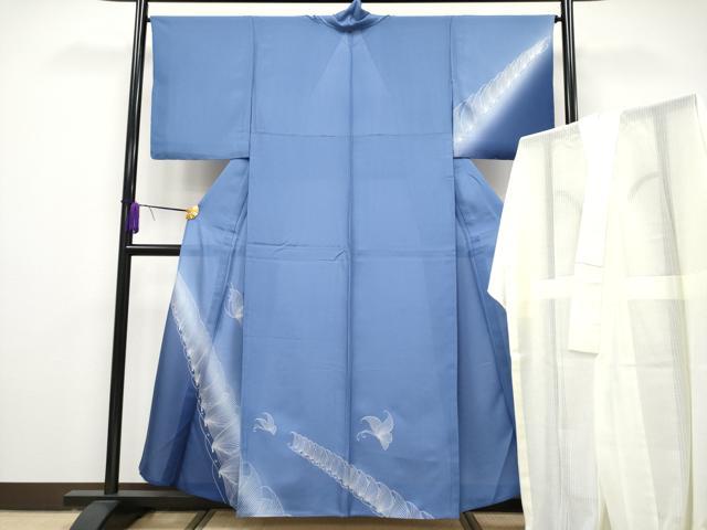平和屋本店■極上 夏物 金彩友禅・卓越技能者・名工・和田光正 訪問着・襦袢セット 紗 暈し染 金銀彩 青藤色 逸品 未使用CYAA1594s5