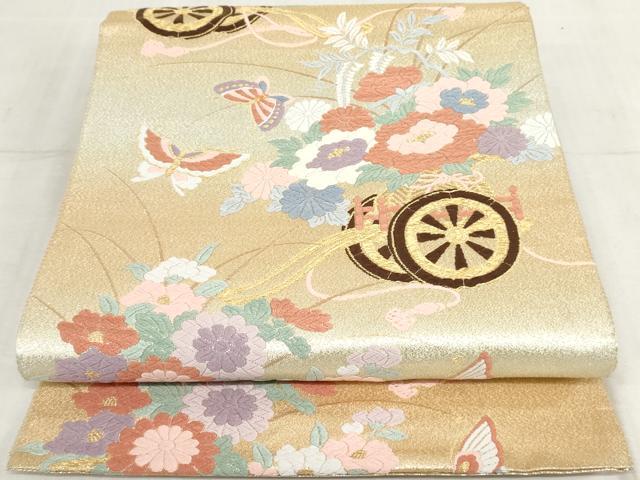 平和屋着物◎六通柄袋帯 唐織 花蝶文 金銀糸 正絹 逸品 AAAQ0832sg