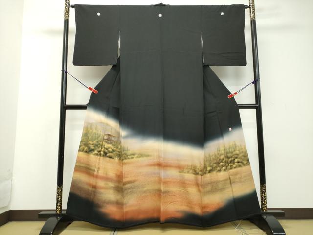 黒留袖＊袷着物  金彩　遠山風景  黒　結婚式や披露宴に♪  2DB4 黒留袖＊袷着物 金彩 遠山風景 黒 結婚式や披露宴に♪ 2DB4