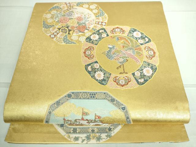 平和屋着物●西陣 長嶋成織物 ながしま帯 太鼓柄袋帯 唐織 異国陶器文 本金箔 瀞金錦 正絹 逸品 DAAP1631ic
