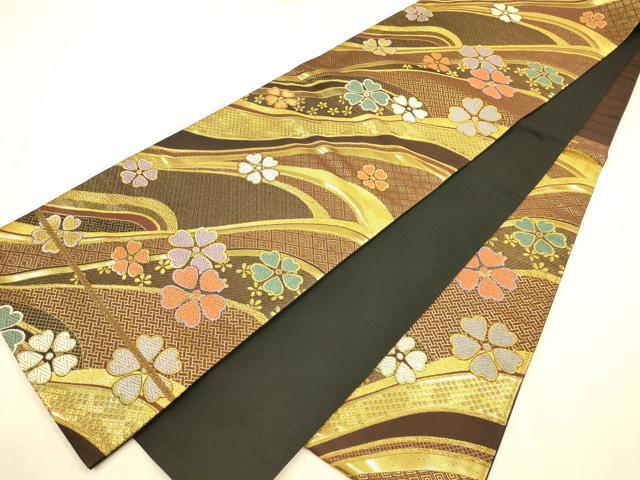 平和屋着物◎六通柄袋帯 唐織 流水花文 金糸 正絹 逸品 CAAP8100ft