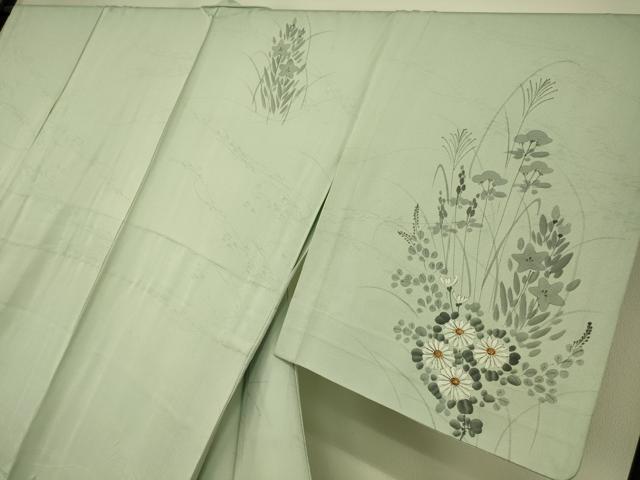 平和屋着物▽訪問着 単衣 草花文 手描き 正絹 逸品 DAAQ3570az
