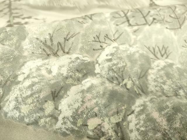 平和屋着物▽訪問着 単衣 遠山樹林文 手描き 銀彩 正絹 逸品 DAAQ3594az