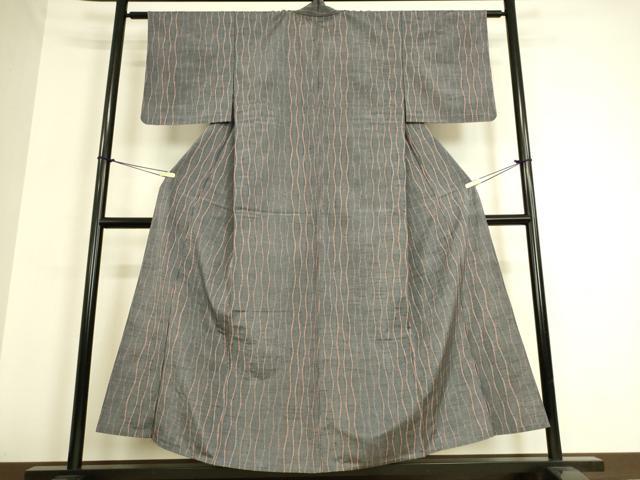 平和屋着物▽上質な紬 単衣 よろけ縞 正絹 逸品 DAAQ3599az