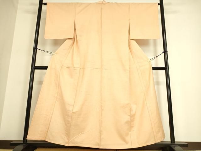 平和屋着物▽真綿結城紬 単衣 洒落柿色 反端付き 正絹 逸品 DAAQ3606az