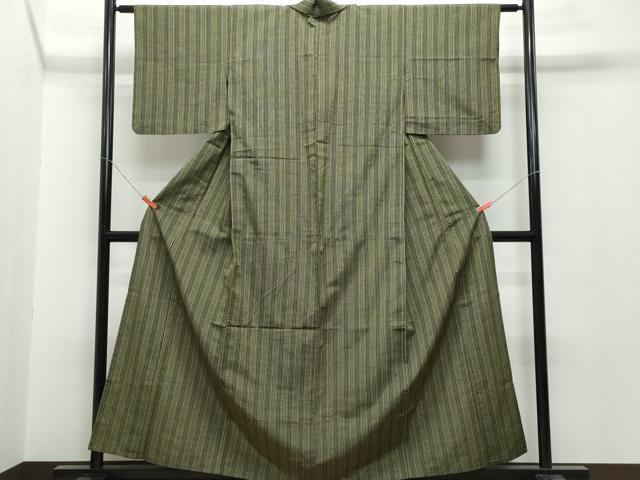 平和屋着物▽上質な紬 単衣 縞 正絹 逸品 CAAQ0047vf