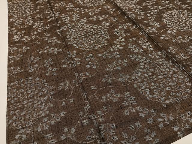 平和屋着物▽上質な紬 単衣 草花文 正絹 逸品 AAAS1503oa