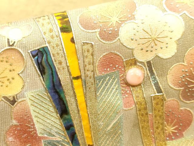 平和屋着物●太鼓柄袋帯 川崎透 螺鈿 珊瑚 鼈甲 松竹梅 金彩 正絹 逸品 DAAP1780ic