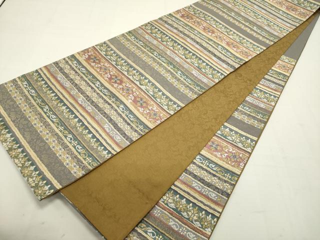 平和屋着物●六通柄袋帯 唐織 横段花文 金糸 正絹 逸品 DAAQ2684ps