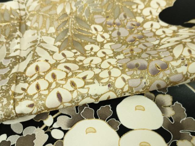 平和屋本店▽極上 訪問着 単衣 駒刺繍 藤花房 饅頭菊 黒地 金彩 逸品 DZAA5018kh5