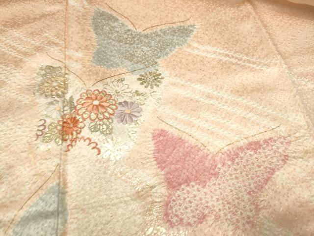 平和屋着物●創業460年・千總 訪問着 駒刺繍 絞り 花蝶文 金彩 三越扱い 正絹 逸品 CAAP7143hy