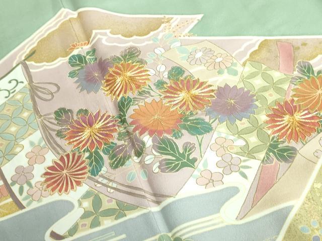 平和屋着物●豪華色留袖 駒刺繍 飛鶴吉祥花文 金彩 ロング丈 正絹 逸品 DAAP1883ic