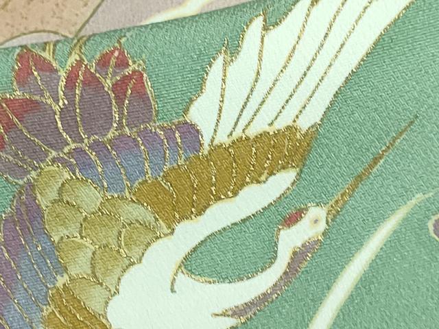 平和屋着物●豪華色留袖 駒刺繍 飛鶴吉祥花文 金彩 ロング丈 正絹 逸品 DAAP1883ic