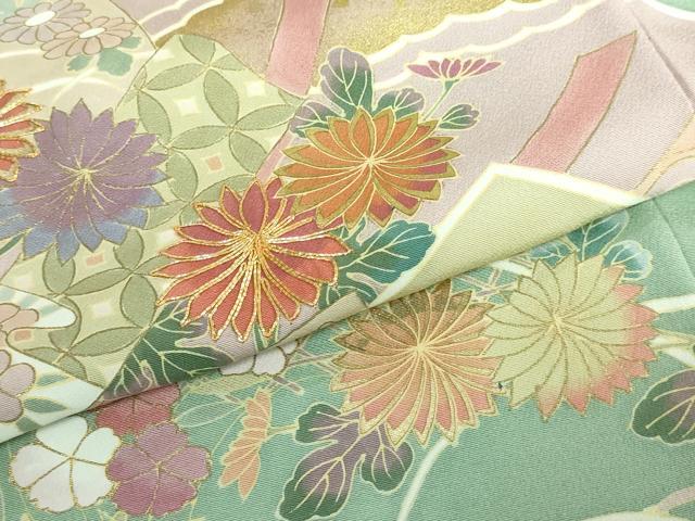 平和屋着物●豪華色留袖 駒刺繍 飛鶴吉祥花文 金彩 ロング丈 正絹 逸品 DAAP1883ic