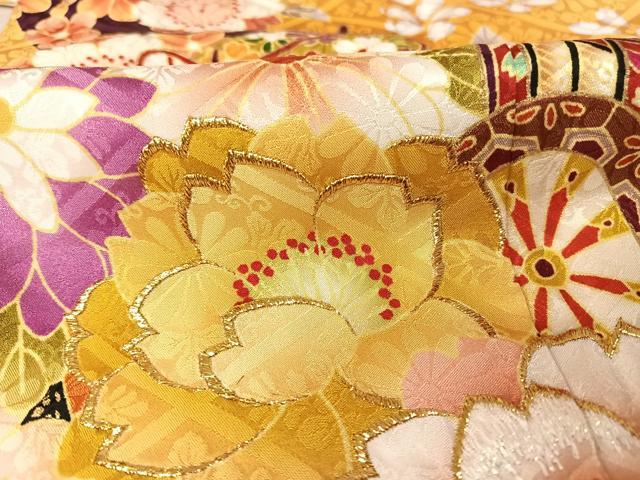 平和屋着物●豪華振袖 刺繍 御所車草花文 暈し染め 金彩 正絹 逸品 AAAQ0761np