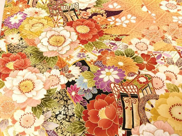 平和屋着物●豪華振袖 刺繍 御所車草花文 暈し染め 金彩 正絹 逸品 AAAQ0761np