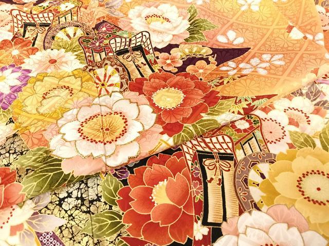 平和屋着物●豪華振袖 刺繍 御所車草花文 暈し染め 金彩 正絹 逸品 AAAQ0761np