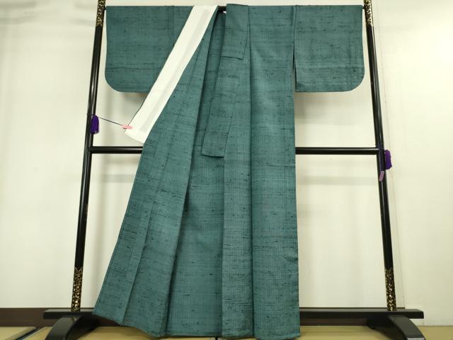 平和屋本店●希少 ざざんざ織 伊兵衛織 単衣 藍色地 逸品 DZAA0253kh5
