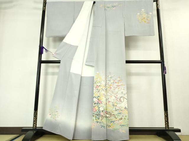 平和屋本店■極上 本加賀友禅作家 百貫華峰 訪問着 吉祥花鳥文 暈し染め 淡藤色地 逸品 DZAA3058kh5