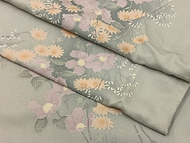 着物屋こころ□上質な小紋 単衣 草花文 暈し染め 正絹 逸品