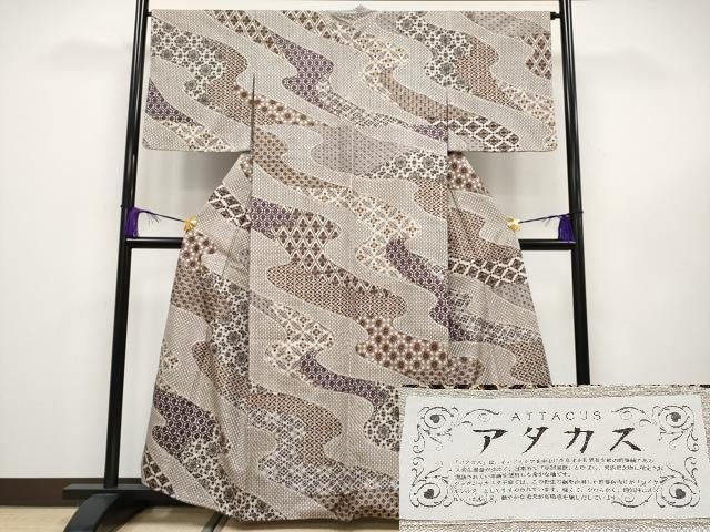 平和屋本店●極上 アタカスシルク 中国三大刺繍 スワトウ刺繍 訪問着 紬地 流水吉祥花唐草文 証紙付き 逸品 CYAA2034s5
