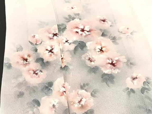 平和屋着物▽訪問着 単衣 作家物 手描き 草花文 正絹 逸品 BAAS7868yc