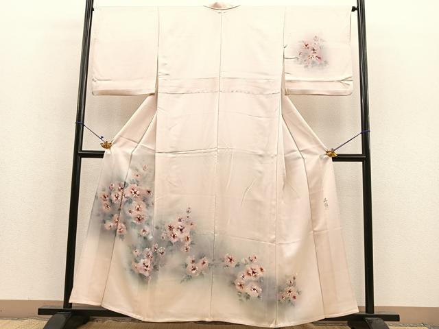 平和屋着物▽訪問着 単衣 作家物 手描き 草花文 正絹 逸品 BAAS7868yc