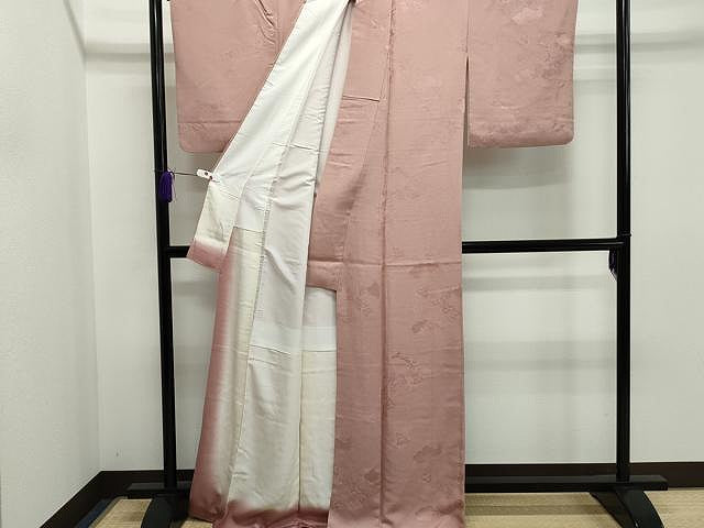 平和屋着物●上質な色無地 雲取り花地紋 石竹色 正絹 逸品 CAAQ6784yk