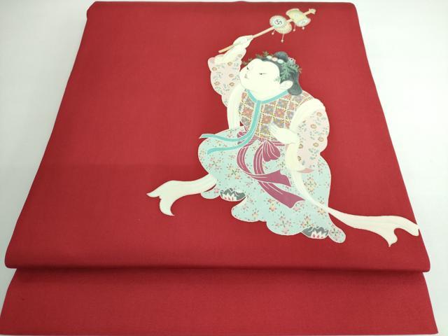 平和屋本店●極上 加賀友禅の巨匠 初代 由水十久 塩瀬 九寸名古屋帯 鼓 童子 風呂敷付き 逸品 DZAA5172kh5