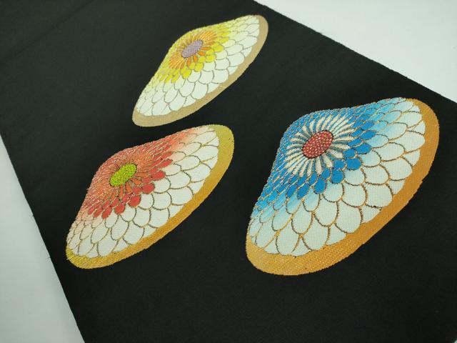 平和屋本店●最高級 龍村平蔵製 本袋帯 追粉菊錦 黒地 金糸 金糸 逸品 DZAA5193kh5