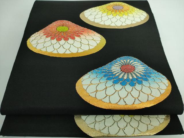 平和屋本店●最高級 龍村平蔵製 本袋帯 追粉菊錦 黒地 金糸 金糸 逸品 DZAA5193kh5