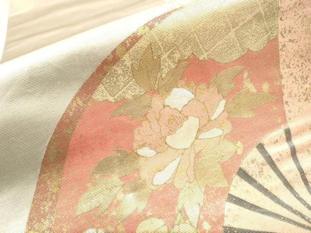 平和屋着物▼太鼓柄袋帯 螺鈿箔 扇面草花文 金彩 引箔 正絹 逸品 CAAR1527hy
