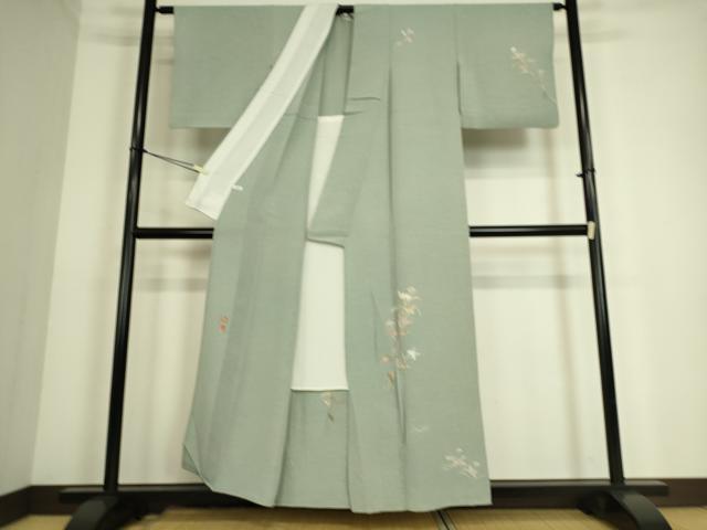 平和屋着物▽京加賀友禅 百貫達雄 訪問着 単衣 枝花文 正絹 逸品 DAAQ4439az