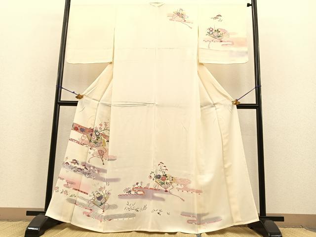 平和屋着物▽訪問着 単衣 扇面花文 暈し染め 金銀彩 正絹 逸品 BAAS8309hv