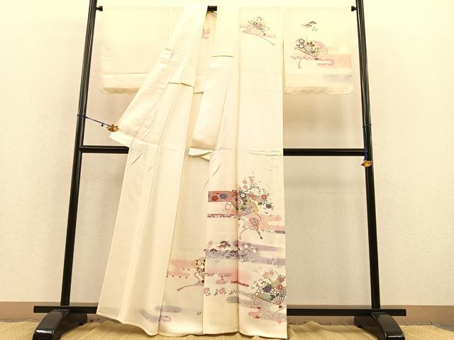 平和屋着物▽訪問着 単衣 扇面花文 暈し染め 金銀彩 正絹 逸品 BAAS8309hv