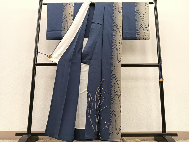 平和屋着物▽訪問着 単衣 駒刺繍 流水花文 暈し染め 金銀彩 正絹 逸品 BAAS8321hv