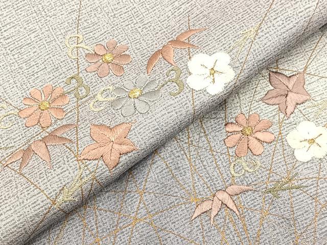 平和屋着物▽訪問着 単衣 刺繍 吹き寄せ花唐草文 暈し染め 金彩 正絹 逸品 BAAS8319hv
