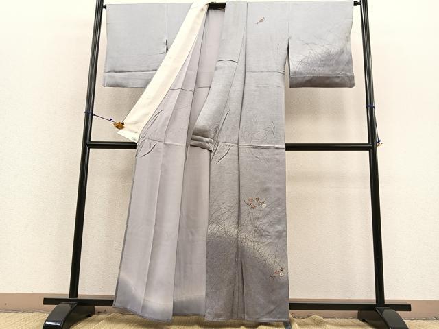 平和屋着物▽訪問着 単衣 刺繍 吹き寄せ花唐草文 暈し染め 金彩 正絹 逸品 BAAS8319hv