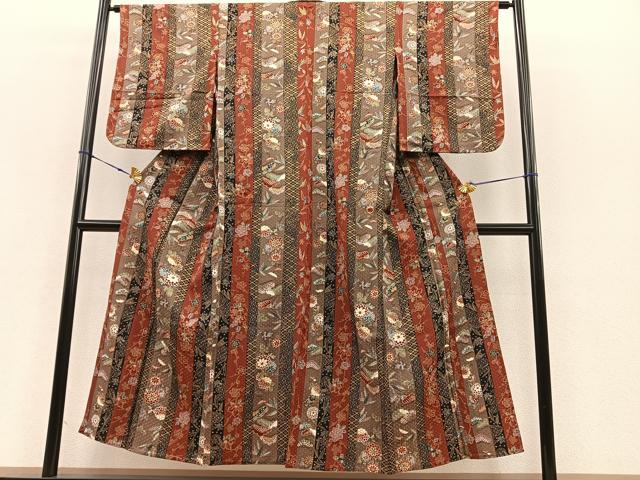 平和屋着物▽上質な小紋 単衣 松竹梅間道 ふくれ織り 金彩 正絹 逸品 BAAS8340hv