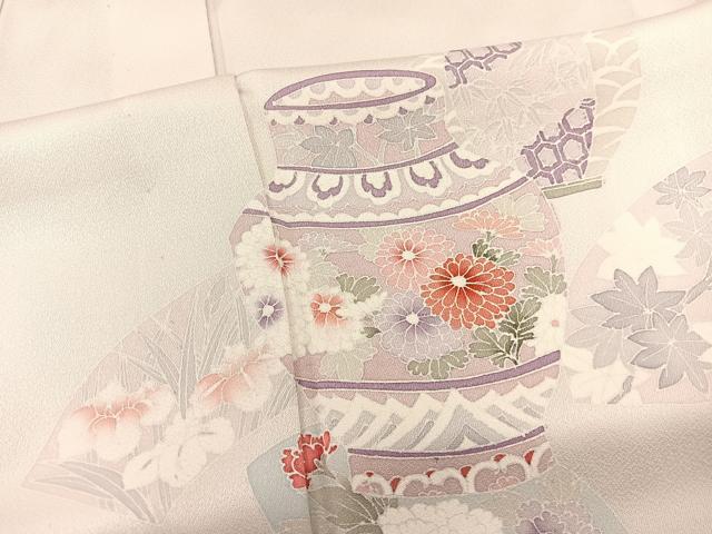平和屋着物▽訪問着 単衣 陶器花文 正絹 逸品 BAAS8344hv