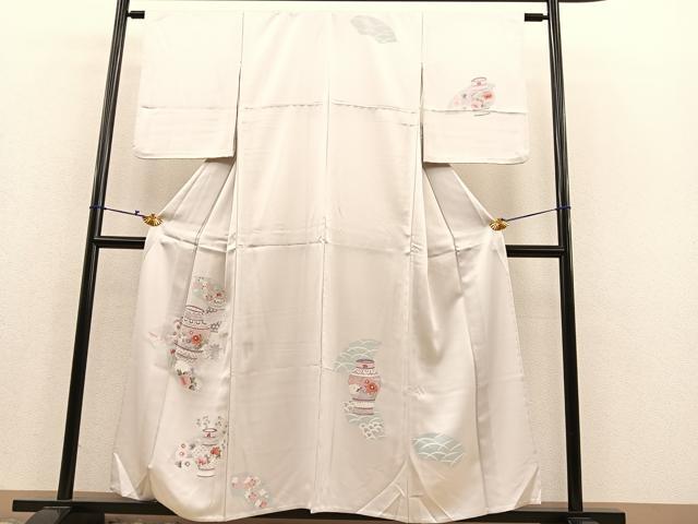 平和屋着物▽訪問着 単衣 陶器花文 正絹 逸品 BAAS8344hv