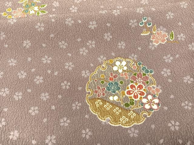 平和屋着物▽小紋 単衣 雪輪花文 ふくれ織り 洗える着物 BAAS8363hv