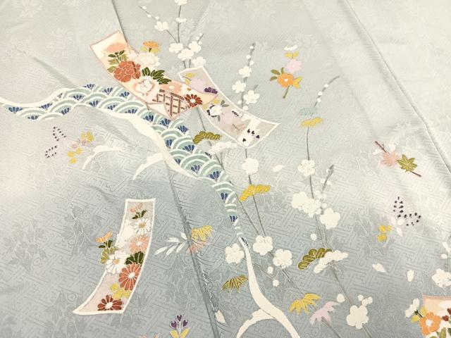 平和屋着物▽訪問着 単衣 松竹梅 短冊花文 暈し染め まるやま扱い 正絹 逸品 BAAS8372hv