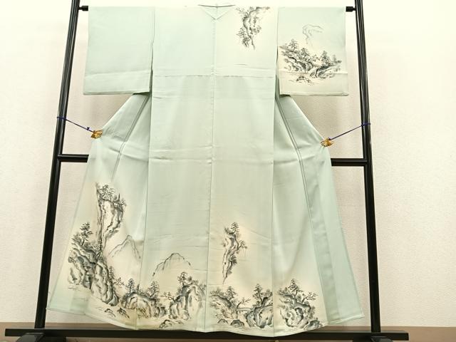 平和屋着物▽訪問着 単衣 手描き 風景文 暈し染め 正絹 逸品 BAAS8373hv